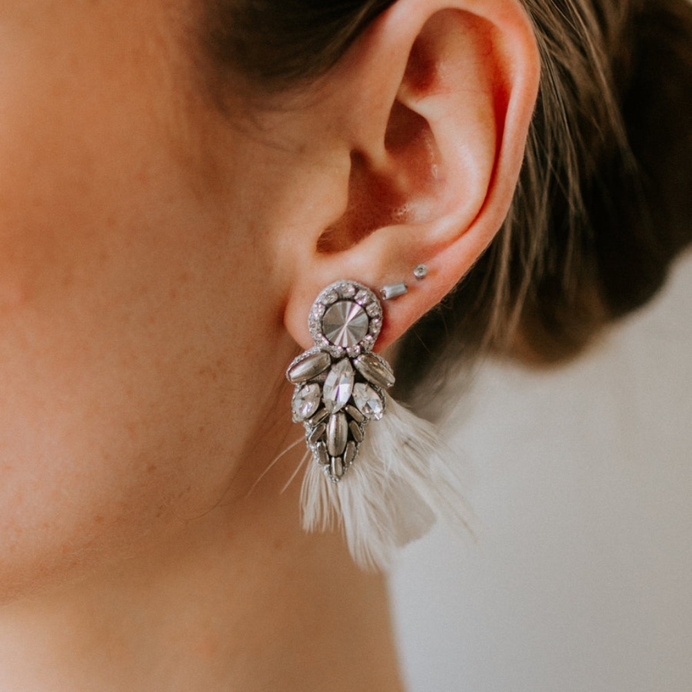 Crystal Feather Drop Earring by Untamed Petals (Never worn)